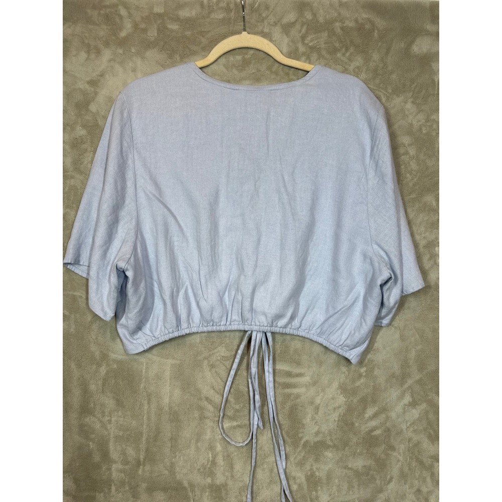 Abercrombie & Fitch Women's XL Tie Front Top Blouse Blue Short Sleeve - Picture 2 of 6